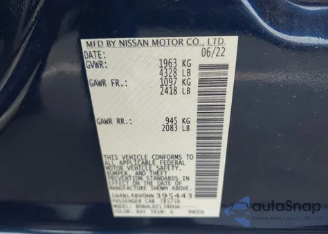 2022 Nissan Altima S Fwd из США, поврежденный, VIN 1N4BL4BV0NN395443